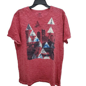Express Men's Red‎ Spacedye Short Sleeve Abstract Geography Graphic Tee Size XL